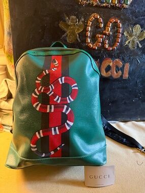 Gucci Leather Web and Snake Backpack